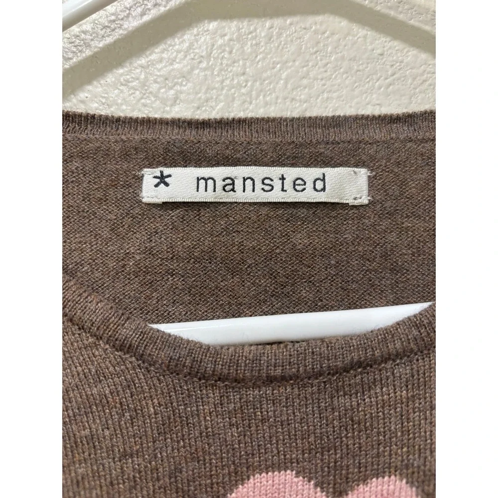 Mansted Denmark Merino Wool Cotton Floral Intarsia Sweater Brown Womens Large